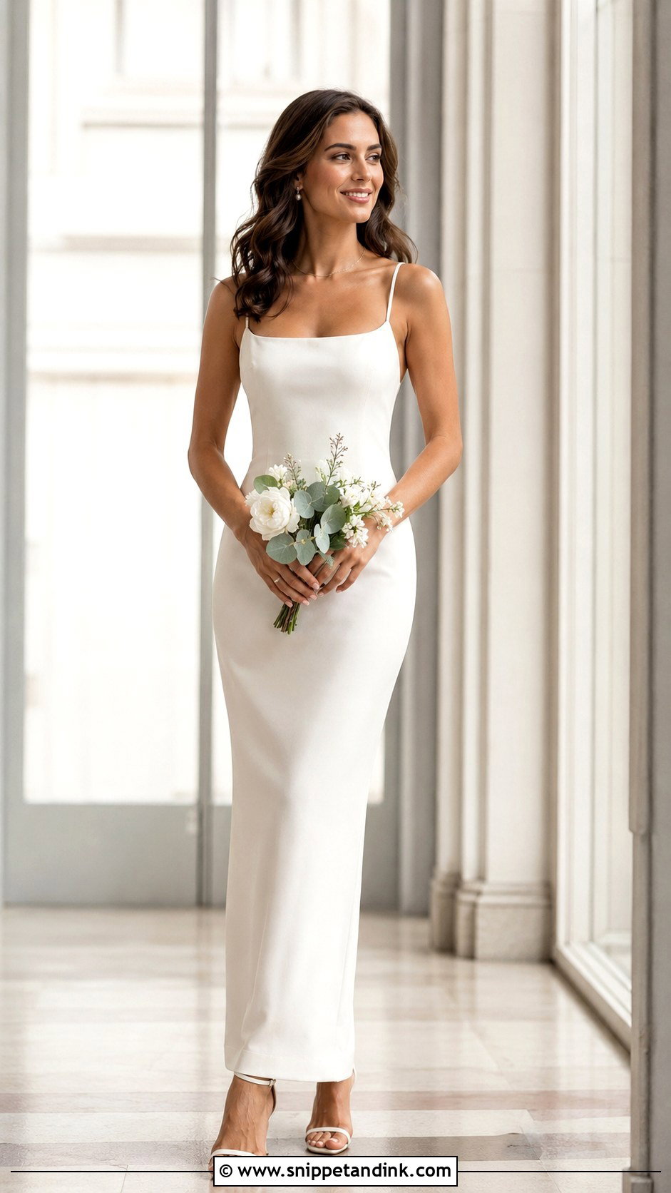 Simple Sheath Wedding Dress With Ankle Strap Heels - Snippet and Ink - 25 Small Wedding Dress Ideas