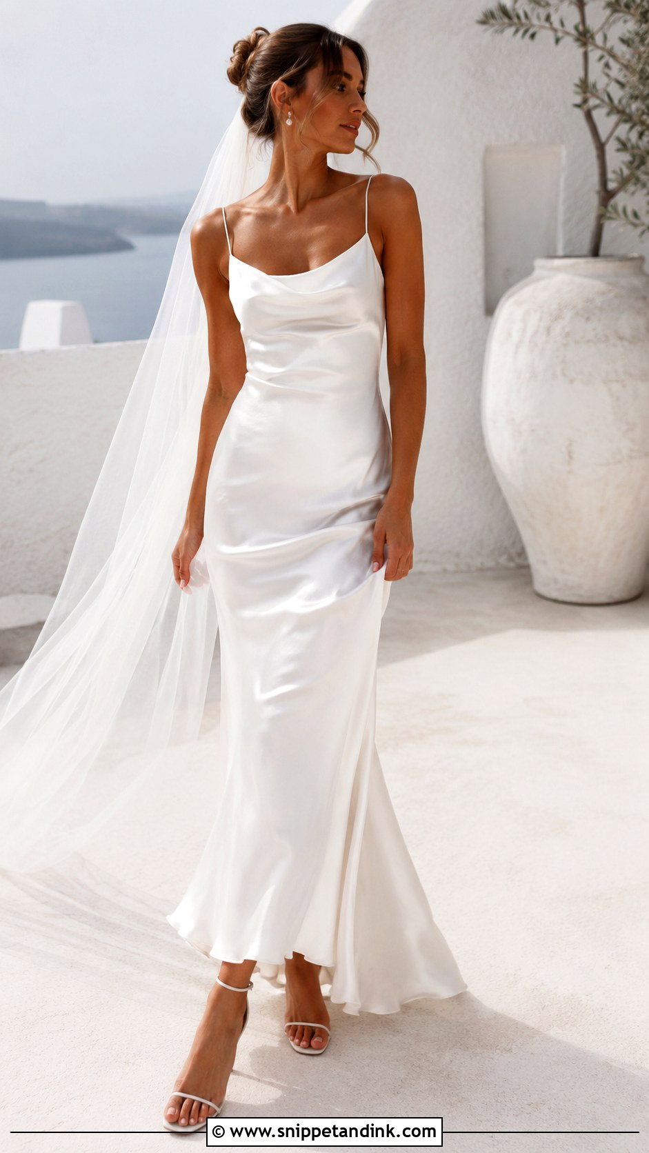Simple Slip Bridal Dress With Strappy Heels - Snippet and Ink - 25 Simple Bridal Dress Ideas