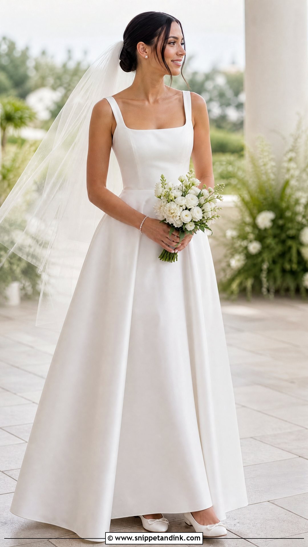 Simple Square Neck A Line Wedding Dress With Ballet Flats - Snippet and Ink - 25 Simple a Line Wedding Dress Ideas