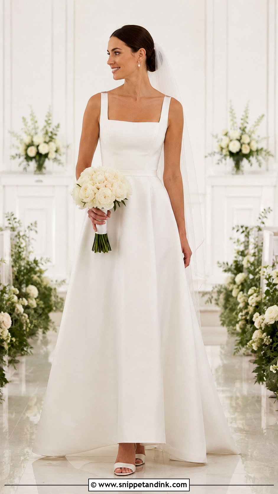 Simple Square Neck Bridal Dress With Low Bun - Snippet and Ink - 25 Simple Bridal Dress Ideas