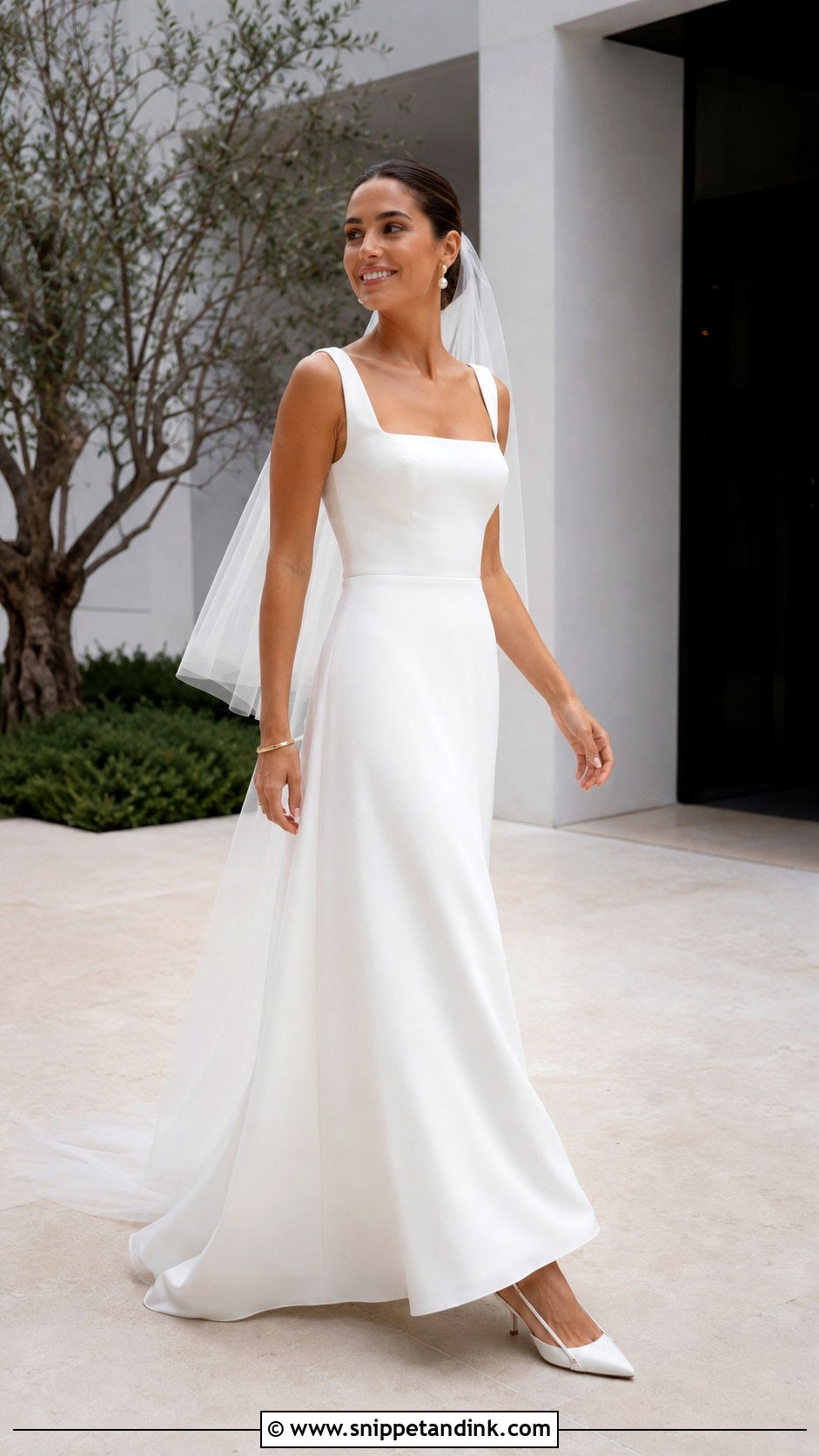 Simple Square Neck Crepe Wedding Dress - Snippet and Ink - 20 Simple Flowy Wedding Dress Ideas