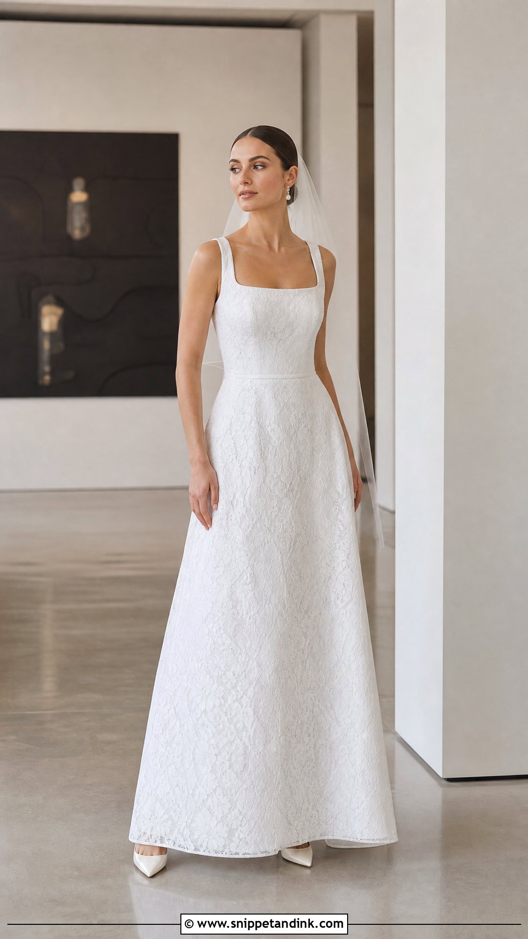 Simple Square Neck Lace Wedding Dress - Snippet and Ink - 20 Simple Lace Wedding Dresses