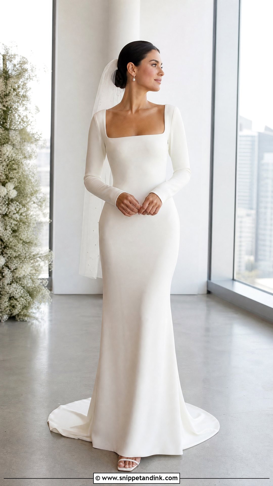 Simple Square Neck Long Sleeve Wedding Dress - Snippet and Ink - 20 Wedding Dresses Simple Long Sleeve