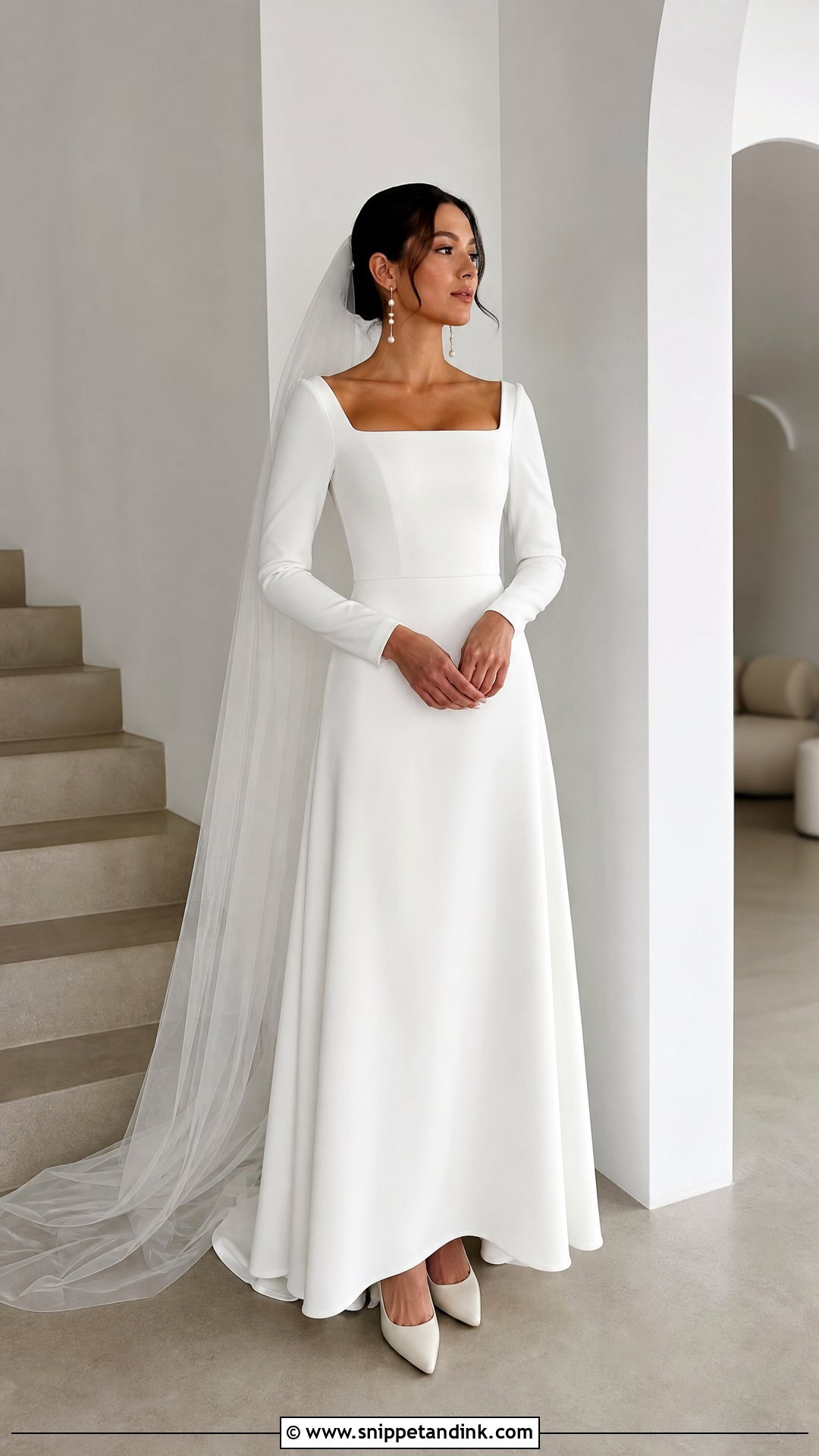 Simple Square Neck Wedding Dress With Sleeves - Snippet and Ink - 20 Simple Wedding Dresses with Sleeves