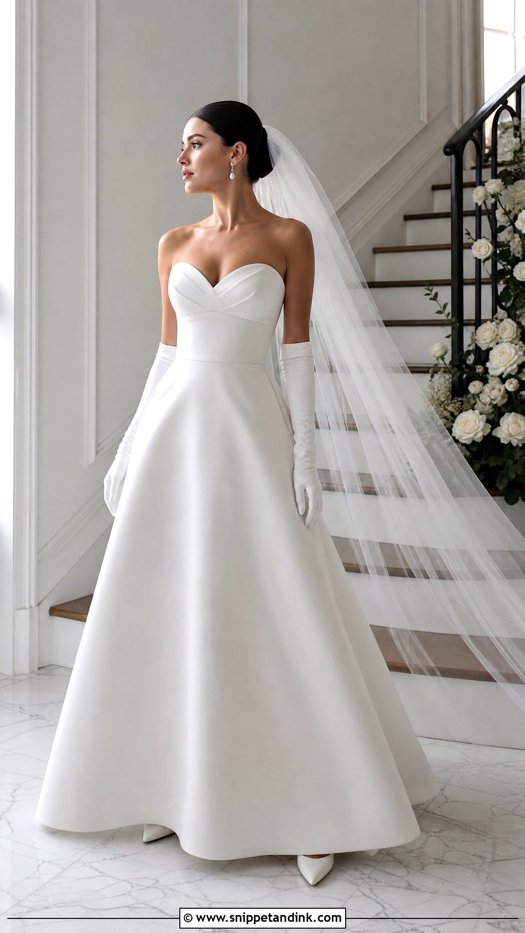 Simple Strapless A Line Wedding Dress With Satin Gloves - Snippet and Ink - 25 Simple a Line Wedding Dress Ideas