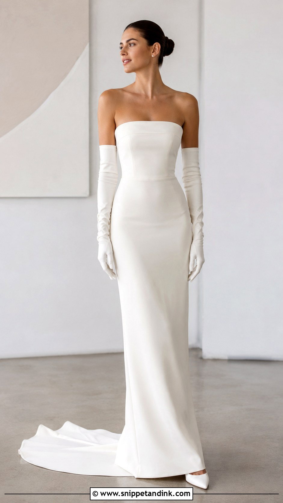 Simple Strapless Bridal Dress With Opera Gloves - Snippet and Ink - 25 Simple Bridal Dress Ideas