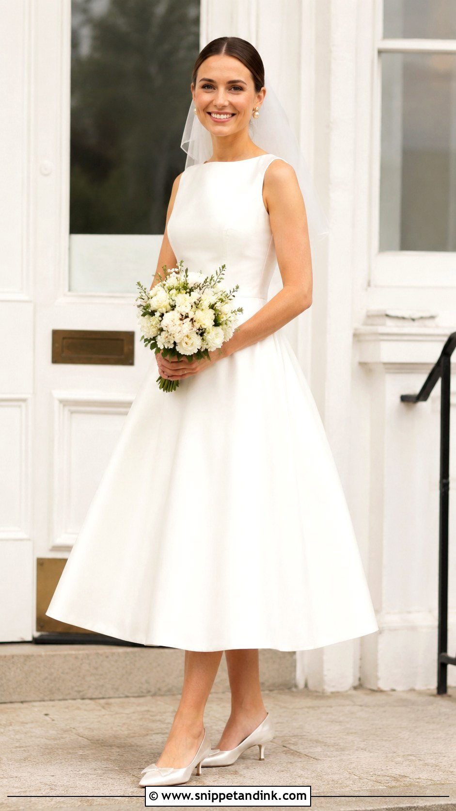 Simple Tea Length Bridal Dress With Kitten Heels - Snippet and Ink - 25 Simple Bridal Dress Ideas