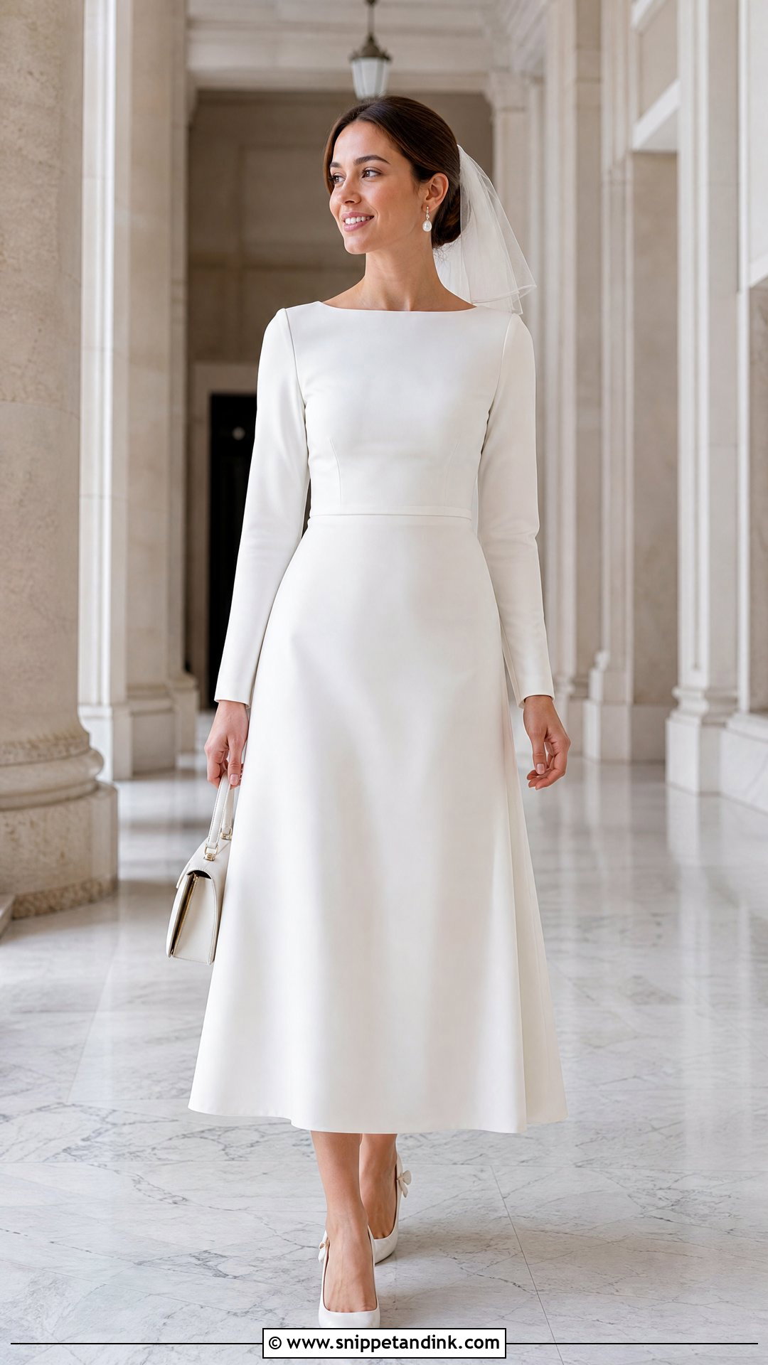 Simple Tea Length Long Sleeve Wedding Dress - Snippet and Ink - 20 Wedding Dresses Simple Long Sleeve