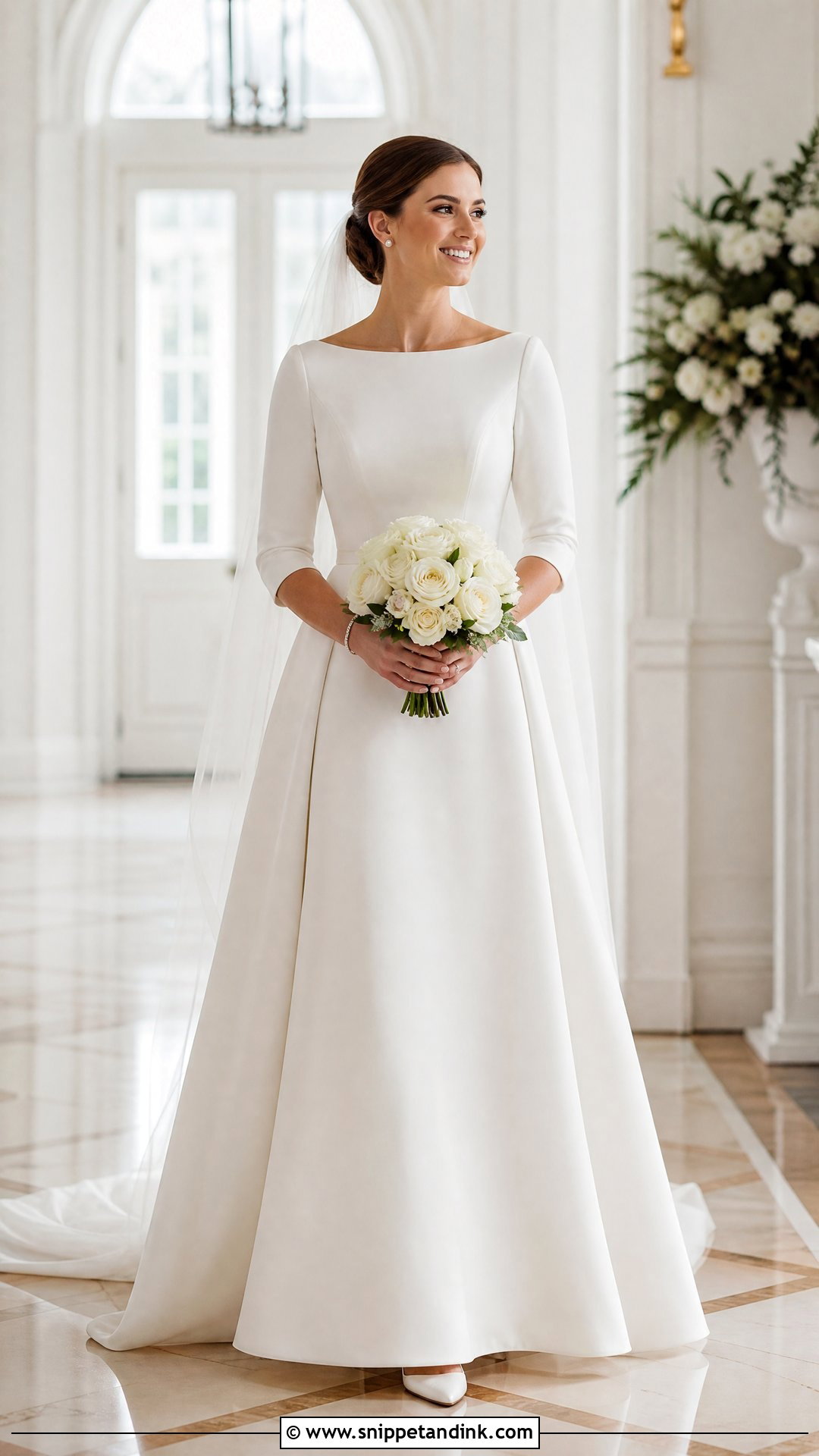 Simple Three Quarter Sleeve A Line Wedding Gown - Snippet and Ink - 20 Wedding Gown Simple Elegant Ideas
