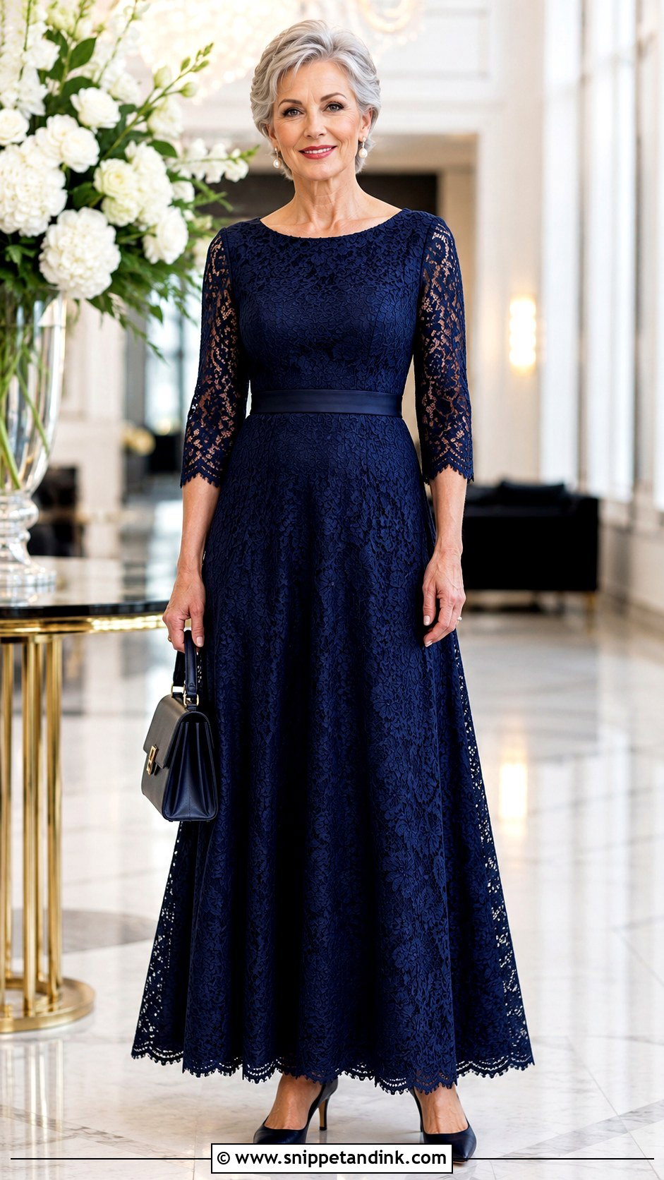 Simple Three Quarter Sleeve Lace Gown - Snippet and Ink - 20 Simple Lace Gown Ideas