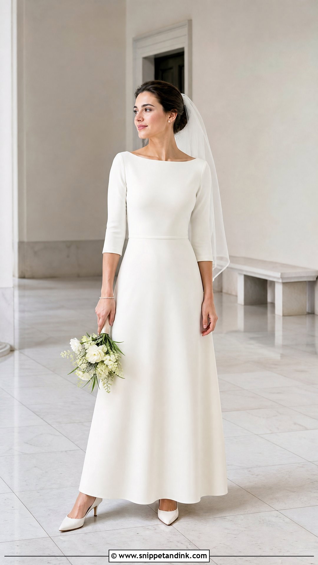 Simple Three Quarter Sleeve Wedding Dress - Snippet and Ink - 20 Simple Wedding Dresses with Sleeves