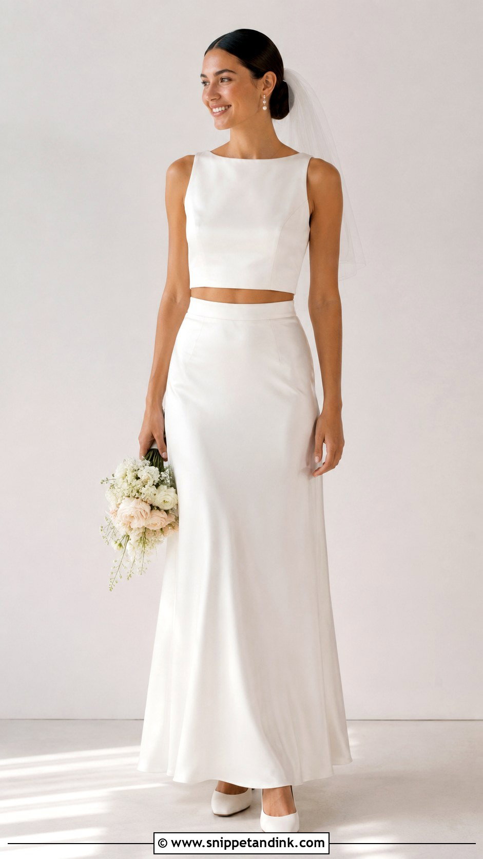 Simple Two Piece Bridal Dress With Low Heels - Snippet and Ink - 25 Simple Bridal Dress Ideas