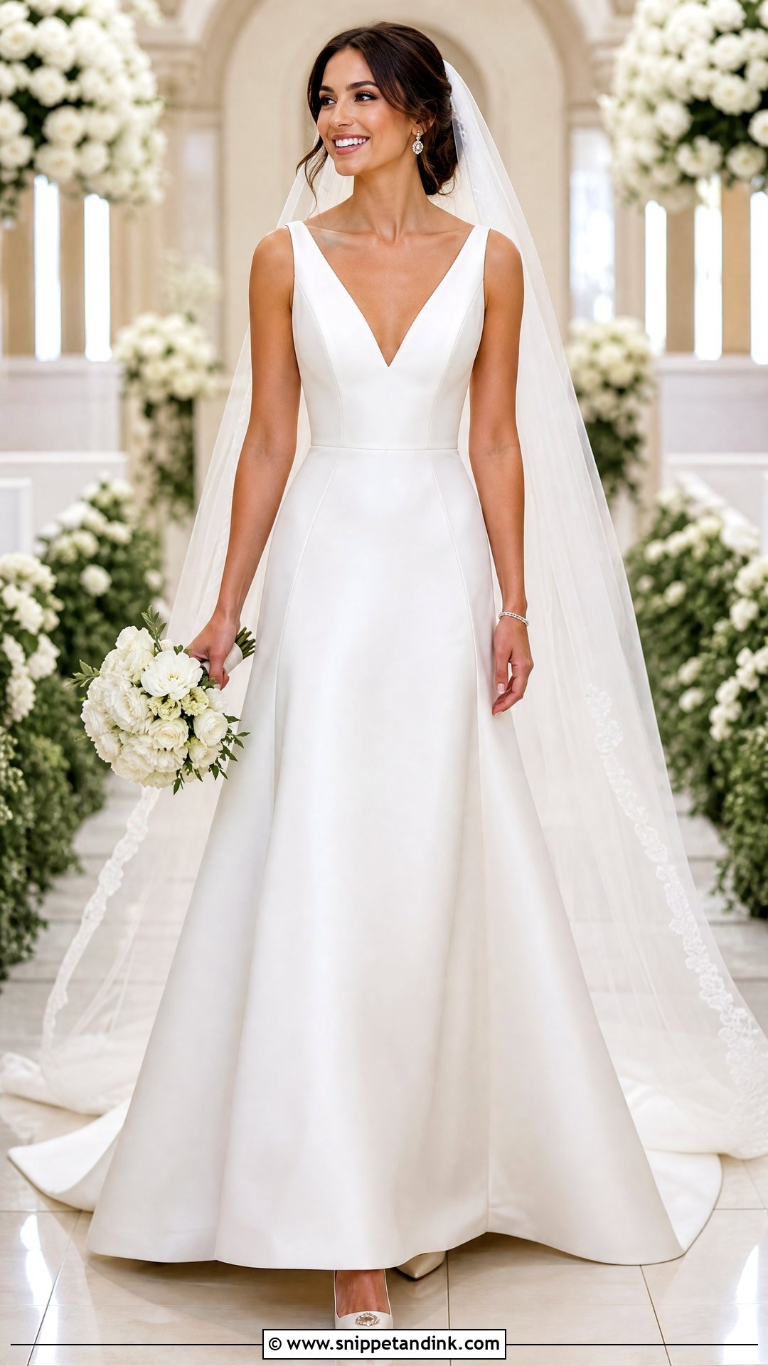 Simple V Neck A Line Wedding Dress With Cathedral Veil - Snippet and Ink - 25 Simple a Line Wedding Dress Ideas