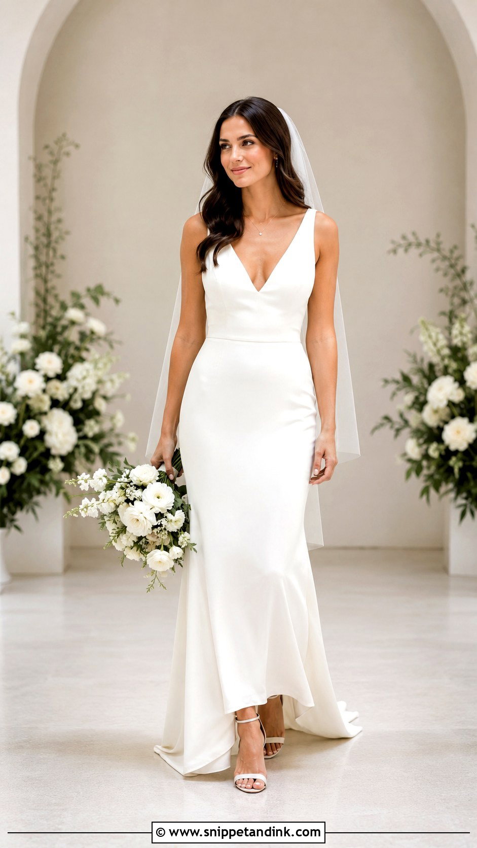Simple V Neck Bridal Dress With Ankle Strap Heels - Snippet and Ink - 25 Simple Bridal Dress Ideas