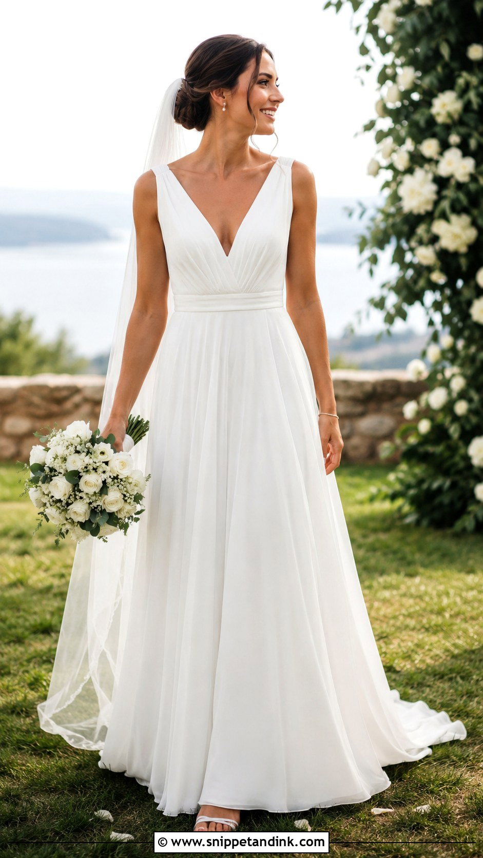 Simple V Neck Georgette Wedding Dress - Snippet and Ink - 20 Simple Flowy Wedding Dress Ideas