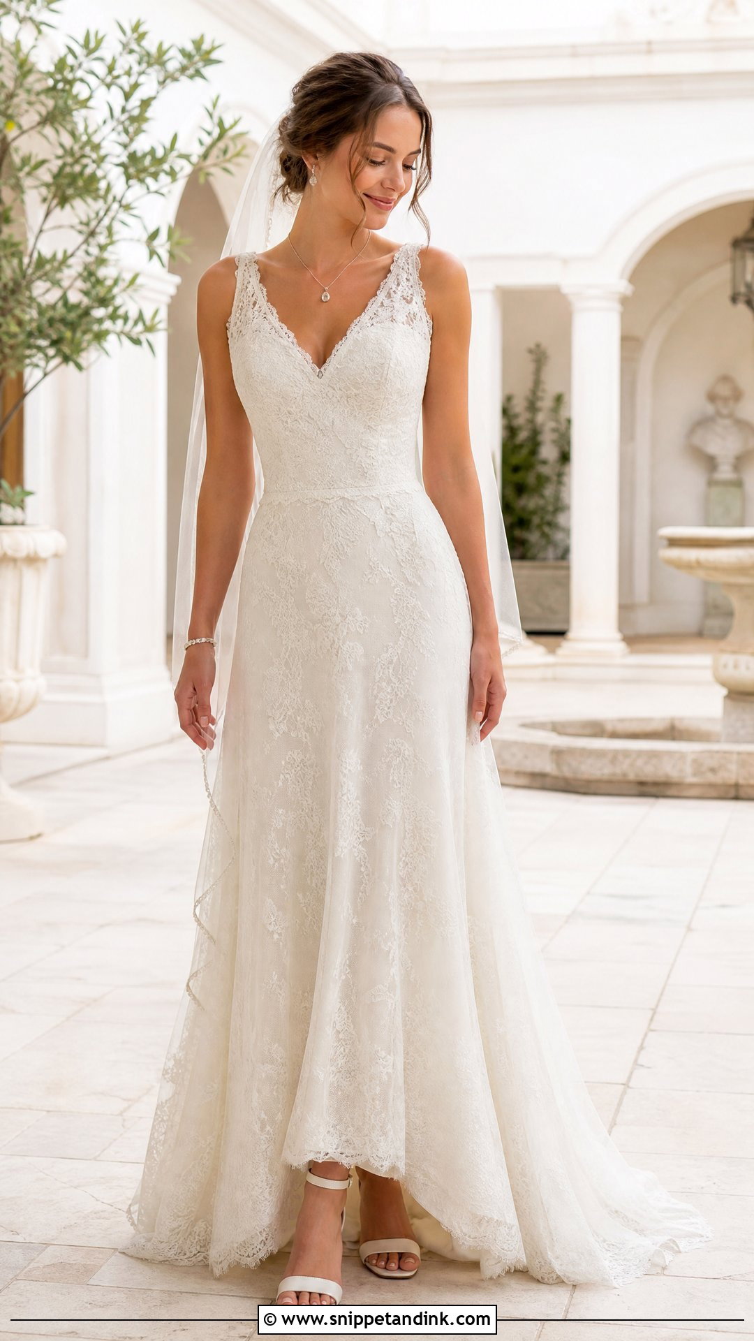 Simple V Neck Lace Wedding Dress - Snippet and Ink - 20 Simple Lace Wedding Dresses