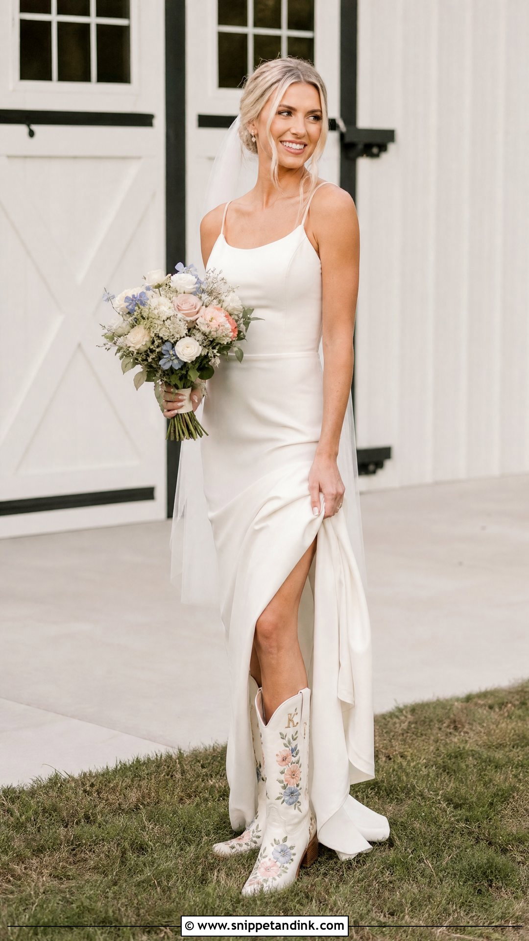 Simple Wedding Dress With Hand Painted Cowboy Boots - Snippet and Ink - 20 Wedding Cowboy Boots for Bride Ideas