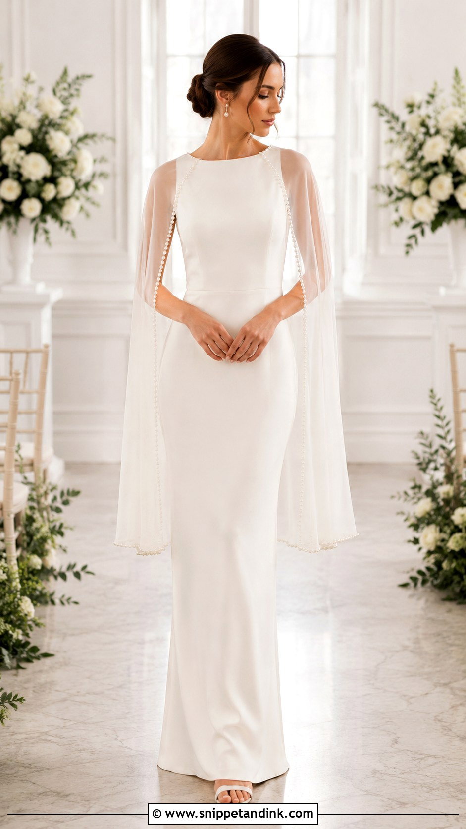 Simple Wedding Dress With Pearl Edge Scarf - Snippet and Ink - 30 Wedding Dress with Scarf Ideas