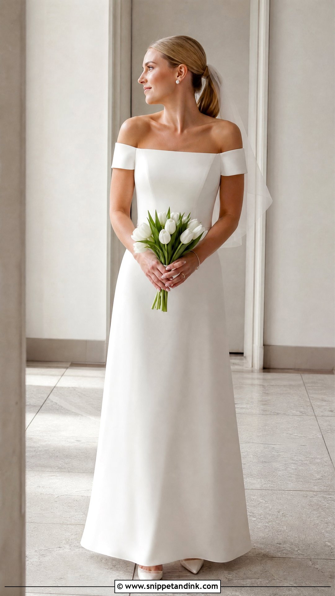 Simple Wedding Dress With Short Off Shoulder Sleeves - Snippet and Ink - 20 Wedding Dress Off Shoulder Sleeves