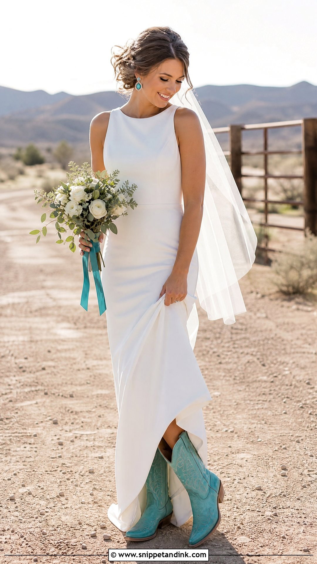 Simple Wedding Dress With Turquoise Cowboy Boots - Snippet and Ink - 20 Wedding Dress and Cowboy Boots Ideas