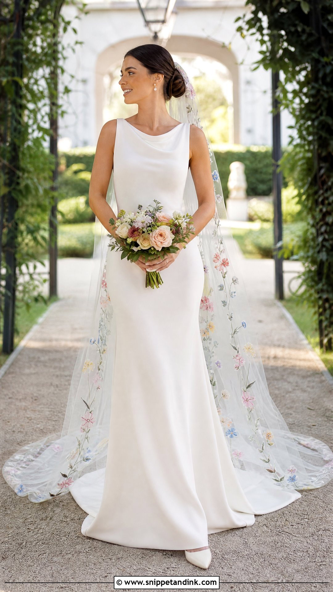 Simple Wedding Gown With Floral Veil - Snippet and Ink - 20 Whimsical Wedding Gown Ideas