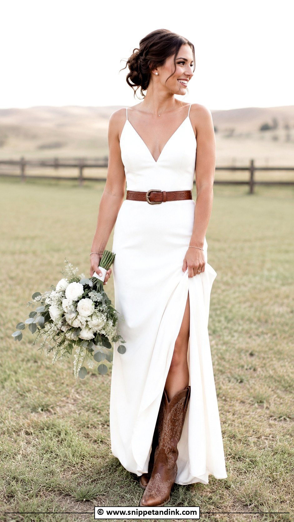 Simple Western Wedding Dress With Leather Belt - Snippet and Ink - 35 Western Wedding Dresses