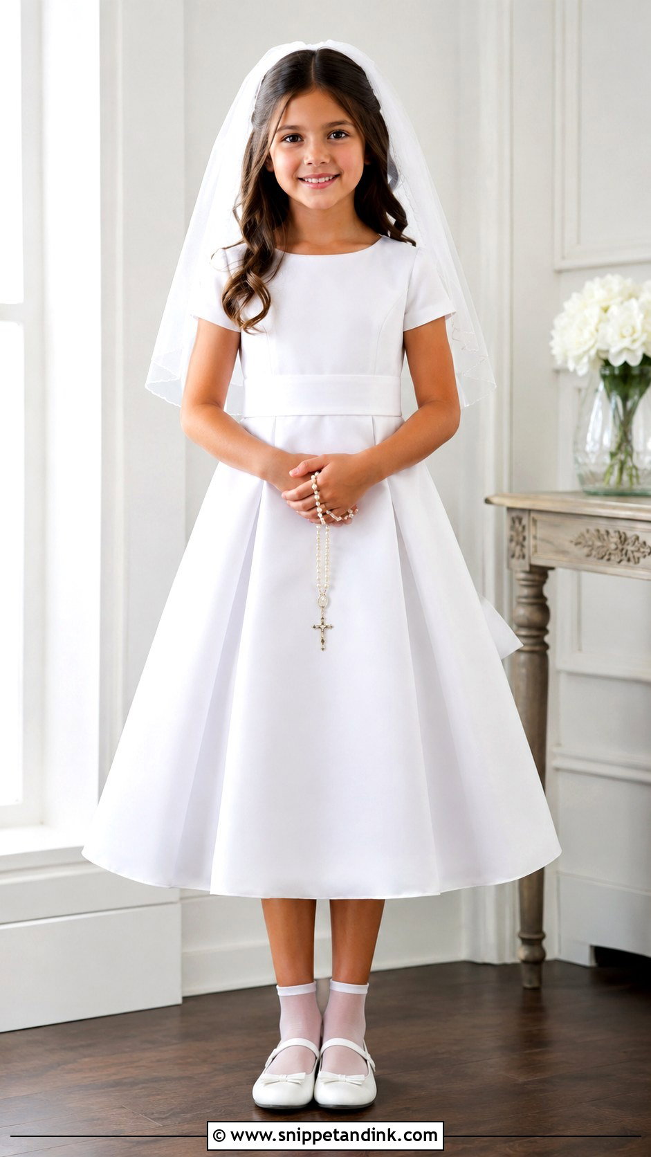 Simple White First Communion Dress With Veil - Snippet and Ink - 25 First Communion Dresses Catholic Simple
