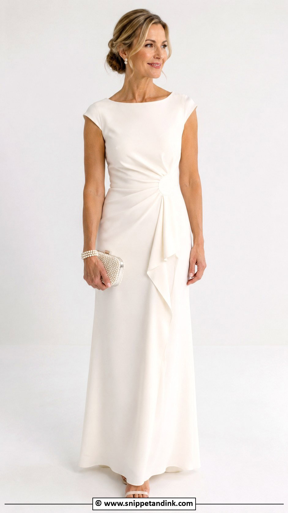 Simple White Gown With Pearl Jewelry - Snippet and Ink - 30 Simple Gown Styles