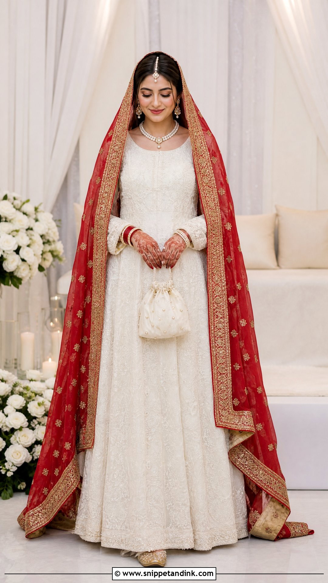 Simple White Nikkah Dress With Red Dupatta - Snippet and Ink - 20 White Nikkah Dress with Red Dupatta Ideas