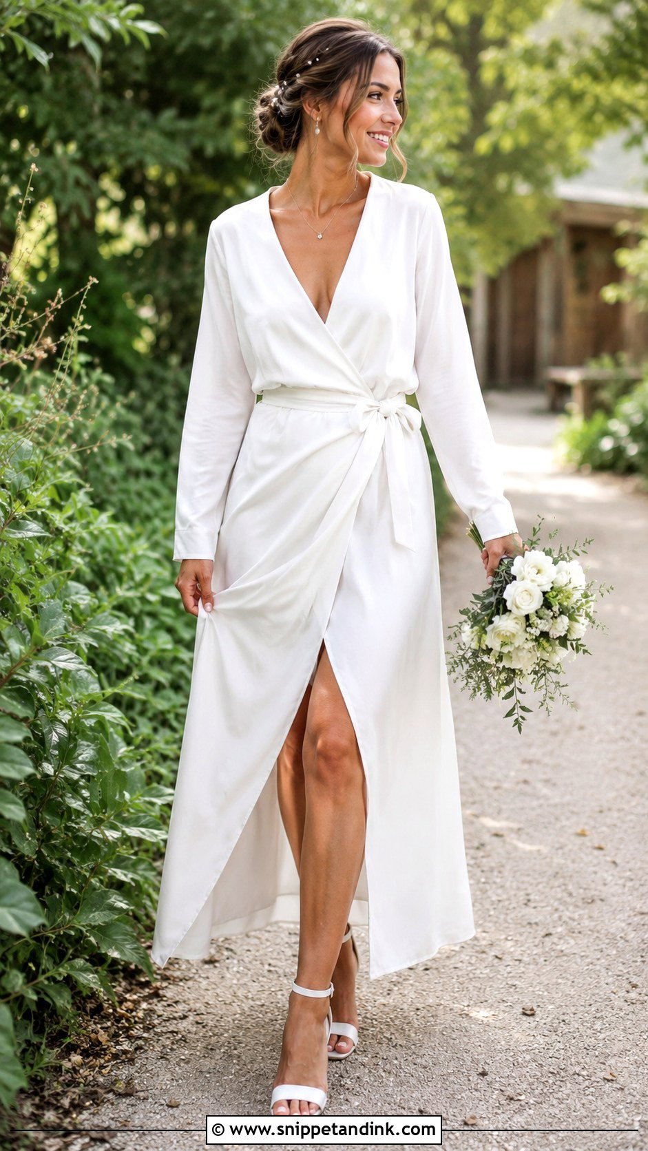 Simple Wrap Bridal Dress With Dainty Necklace - Snippet and Ink - 25 Simple Bridal Dress Ideas