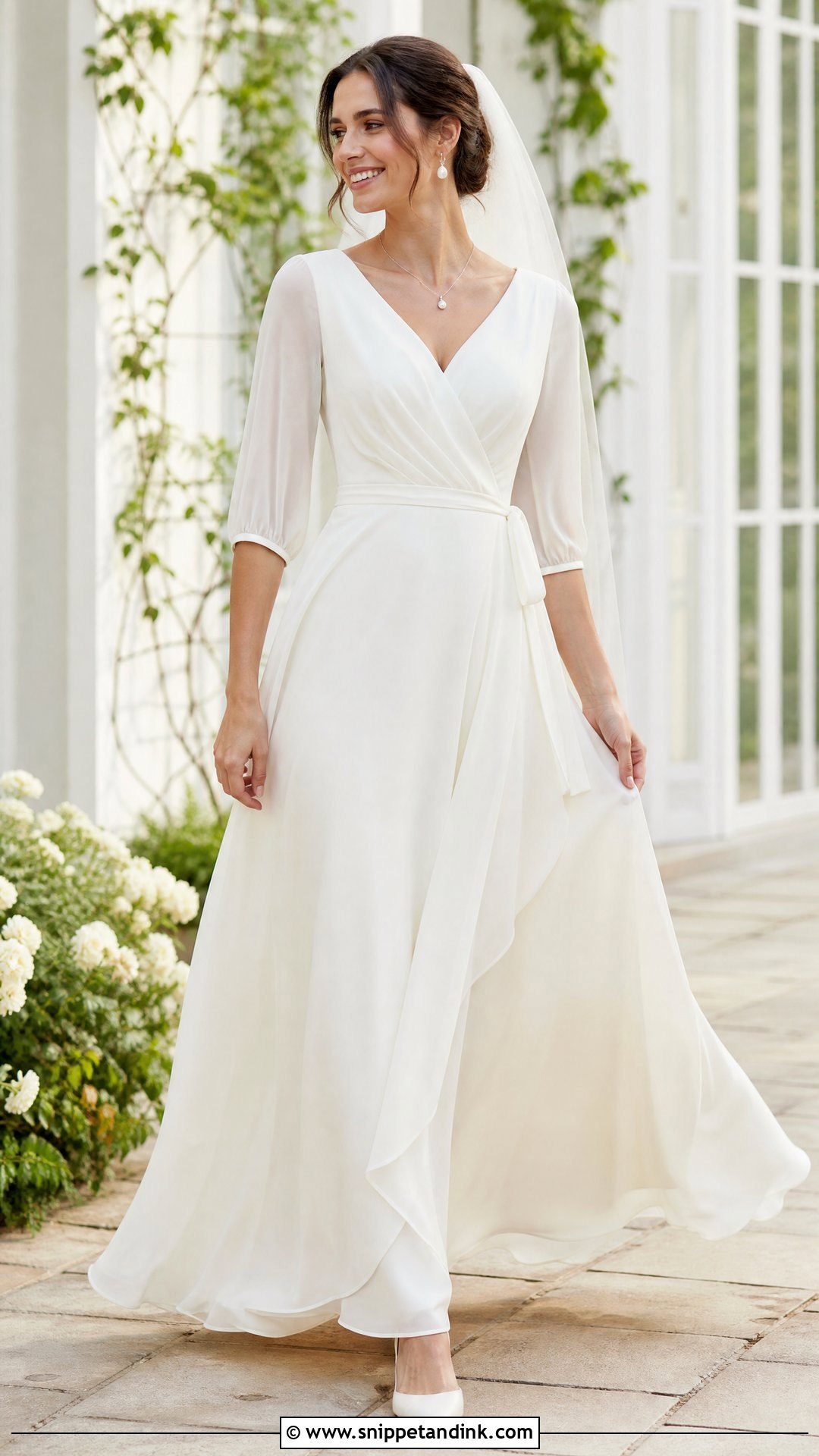 Simple Wrap Wedding Dress With Sleeves - Snippet and Ink - 20 Simple Wedding Dresses with Sleeves