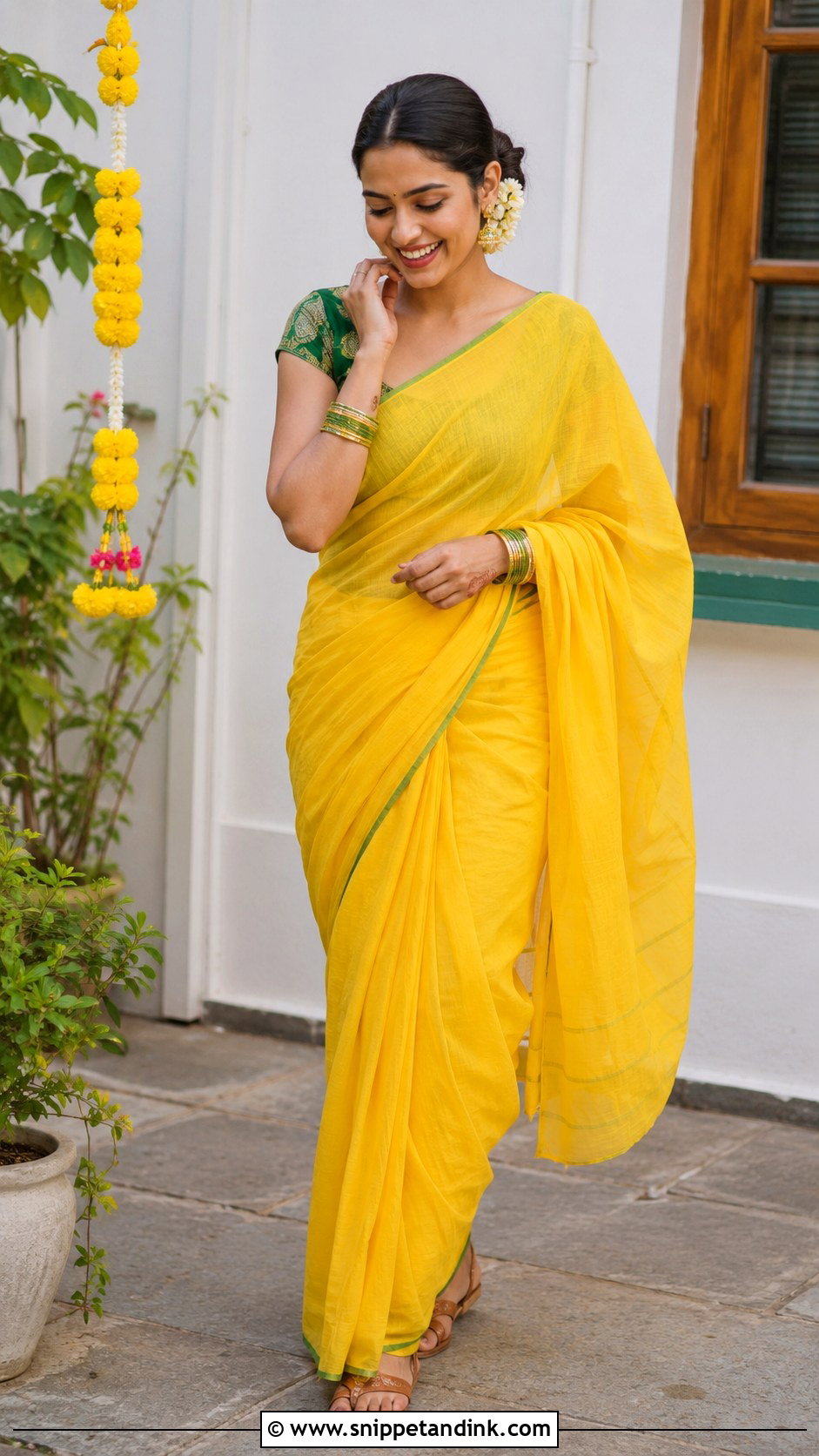 Simple Yellow Cotton Saree Haldi Outfit - Snippet and Ink - 20 Haldi Clothes for Bride Ideas
