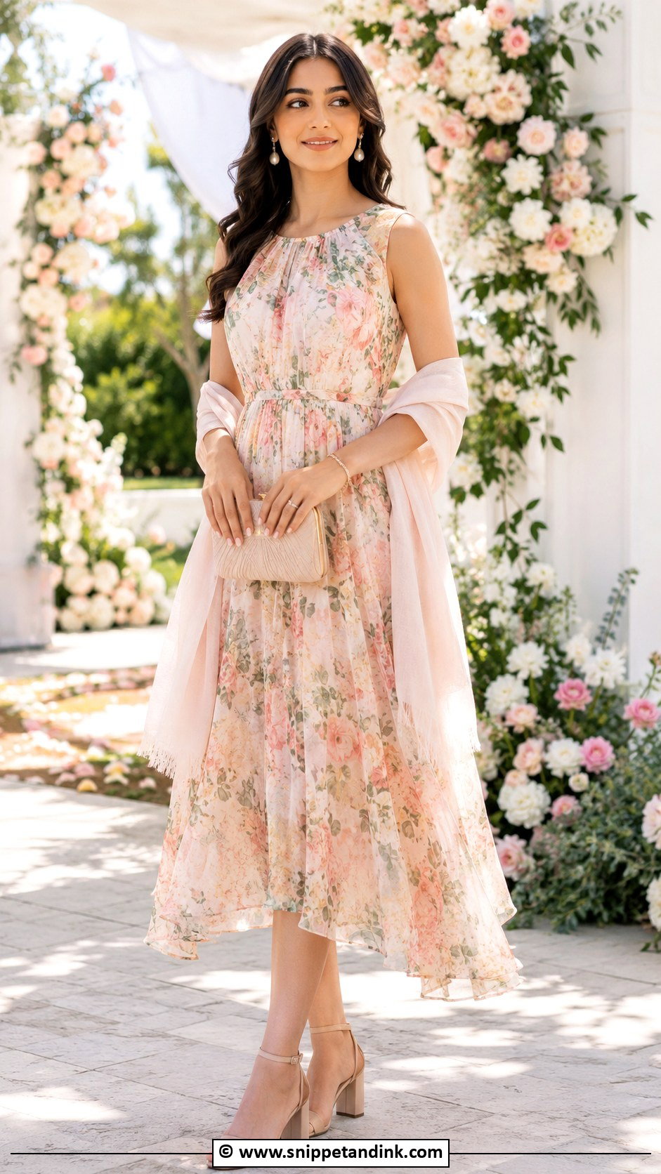 Sister Of Groom Floral Midi Dress Outfit - Snippet and Ink - 30 Brothers Wedding Outfit for Sister Ideas