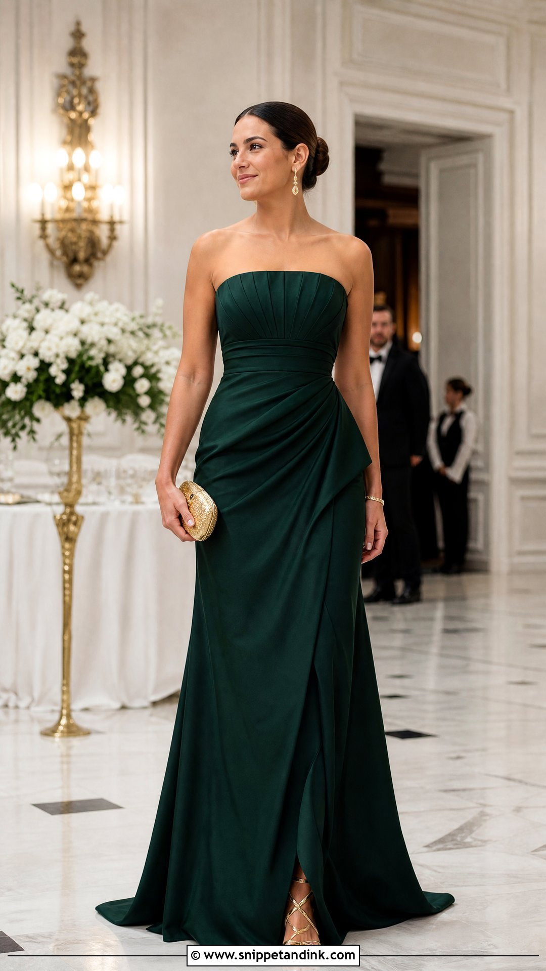Sister Of The Bride Emerald Black Tie Gown - Snippet and Ink - 20 Bride Sister Wedding Outfit Ideas