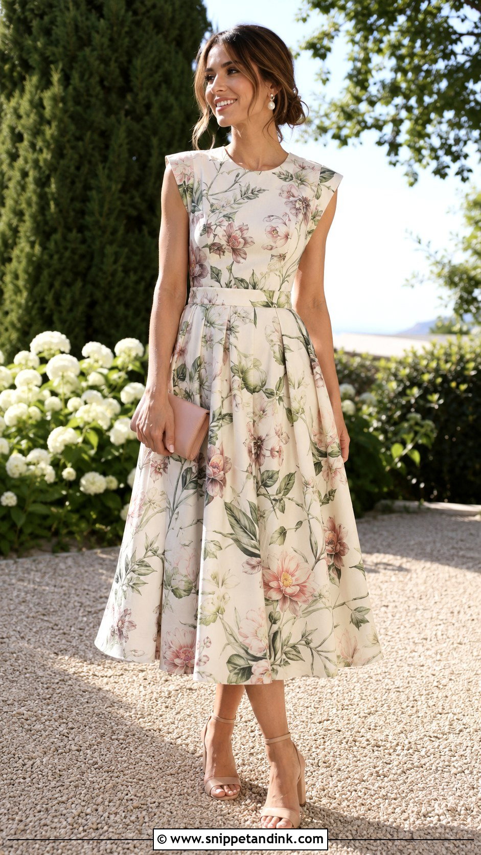 Sister Of The Bride Floral Midi Dress Outfit - Snippet and Ink - 20 Bride Sister Wedding Outfit Ideas