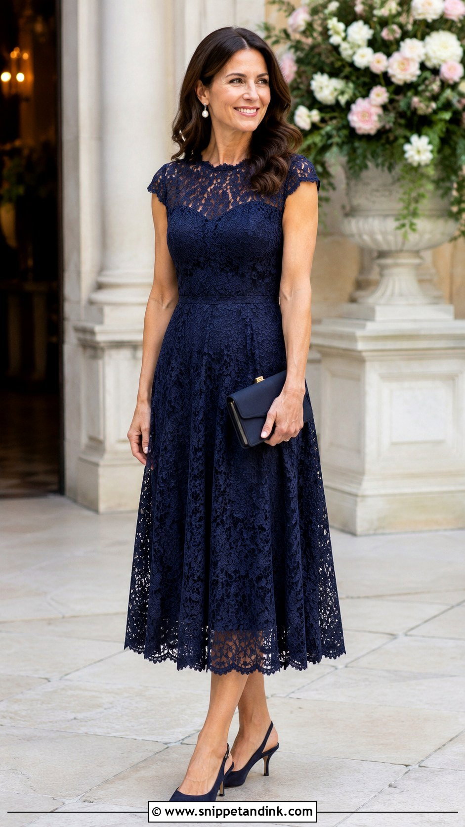 Sister Of The Bride Tea Length Lace Dress Outfit - Snippet and Ink - 20 Bride Sister Wedding Outfit Ideas