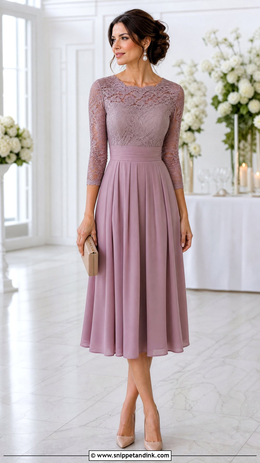 Sister of the Bride Lace Sleeve Midi Dress - Snippet and Ink - 25 Wedding Dress for Bride Sister Ideas