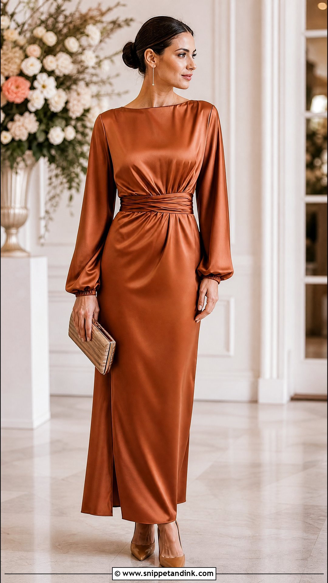 Sister of the Bride Long Sleeve Satin Dress - Snippet and Ink - 25 Wedding Dress for Bride Sister Ideas