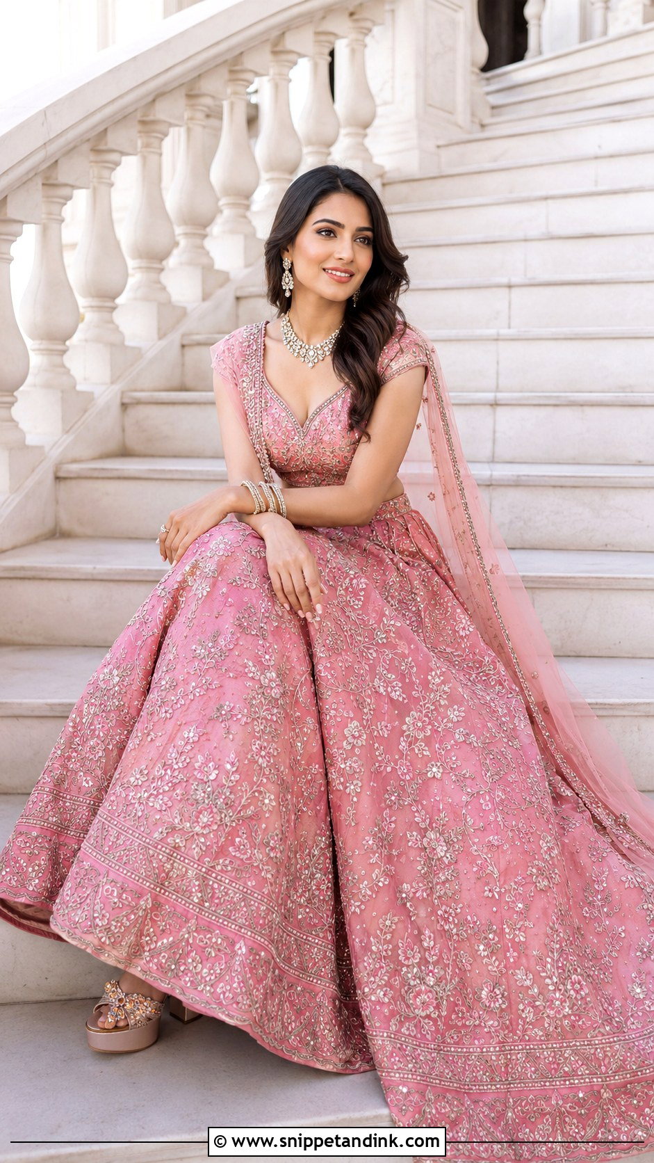 Sitting On Stairs Lengha Pose - Snippet and Ink - 20 Lengha Pose Ideas