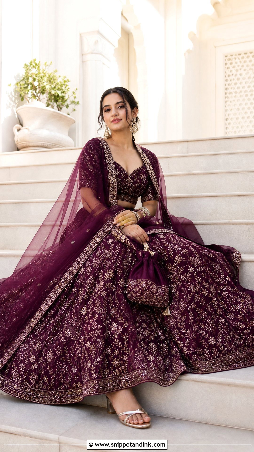 Sitting on Stairs Lengha Pose - Snippet and Ink - 25 Aesthetic Lengha Poses Ideas