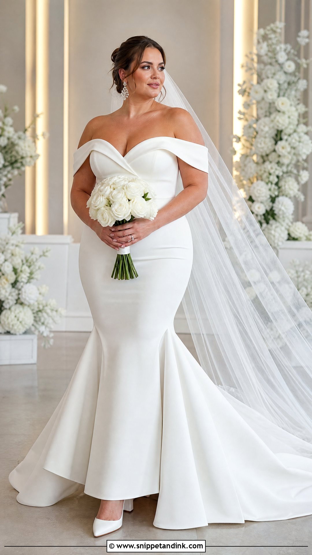 Size 16 Crepe Mermaid Wedding Dress With Off Shoulder Sleeves - Snippet and Ink - 20 Size 16 Wedding Dress Ideas