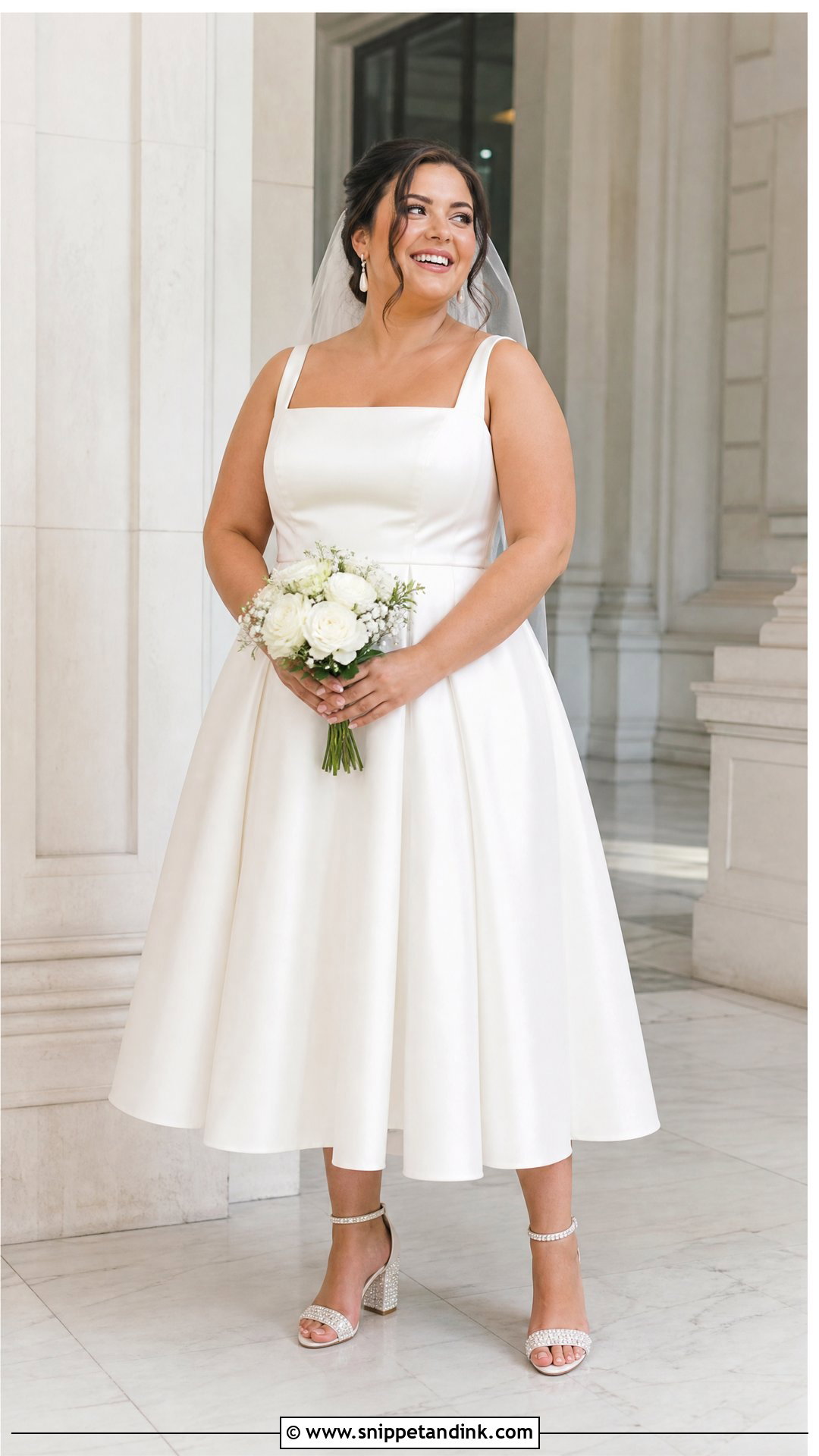 Size 16 Tea Length Wedding Dress With Block Heels - Snippet and Ink - 20 Size 16 Wedding Dress Ideas