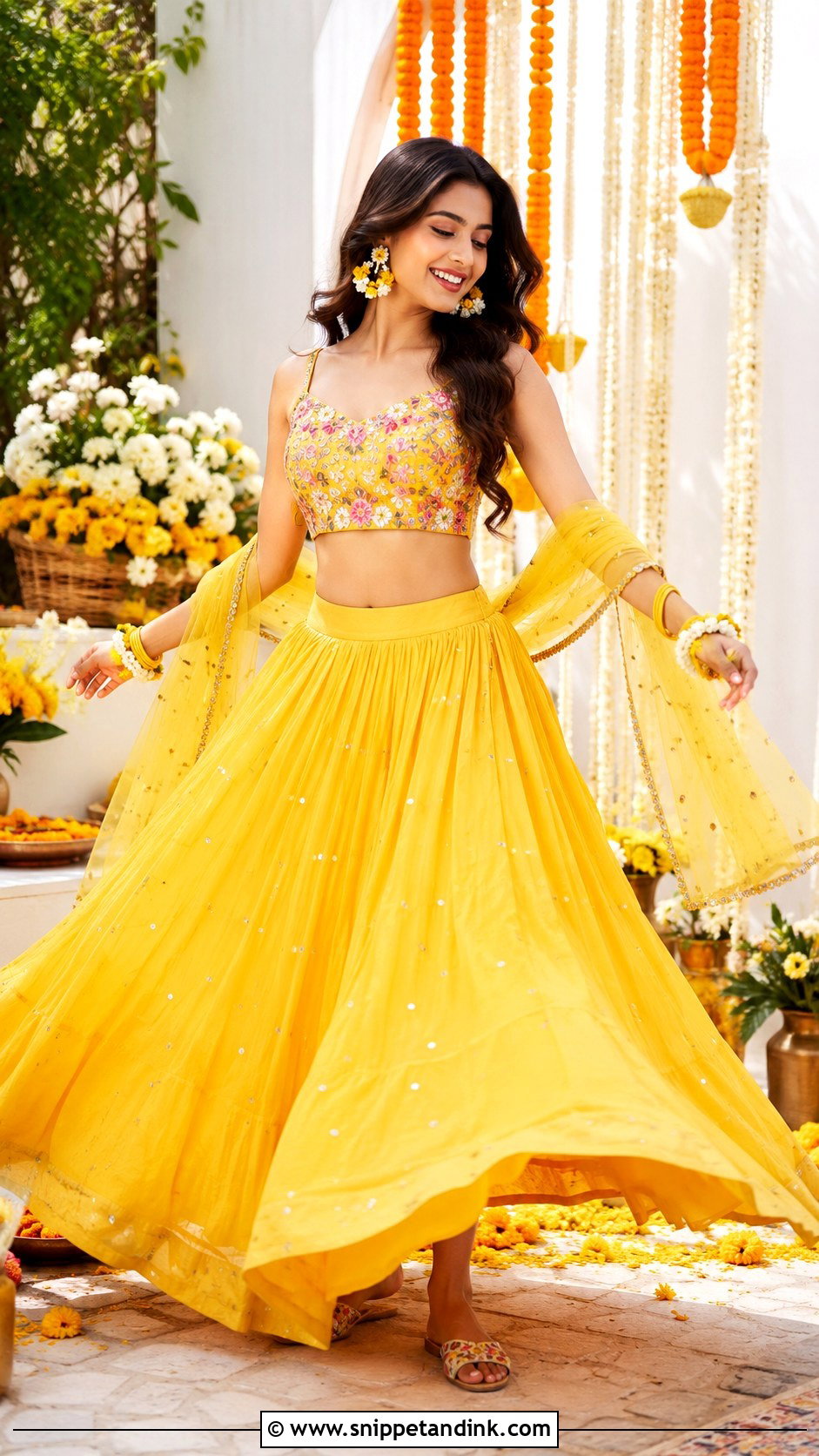 Skirt And Crop Top Haldi Outfit - Snippet and Ink - 25 Wedding Haldi Outfit Ideas