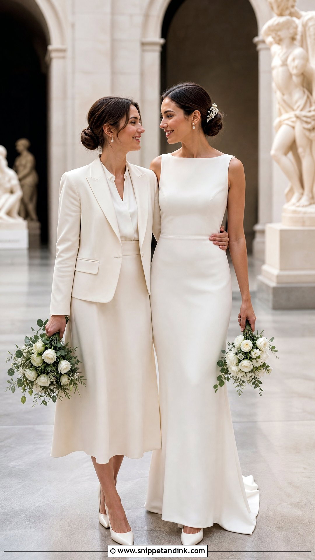 Skirt Suit And Column Wedding Dress - Snippet and Ink - 20 WLW Wedding Suit and Dress Ideas