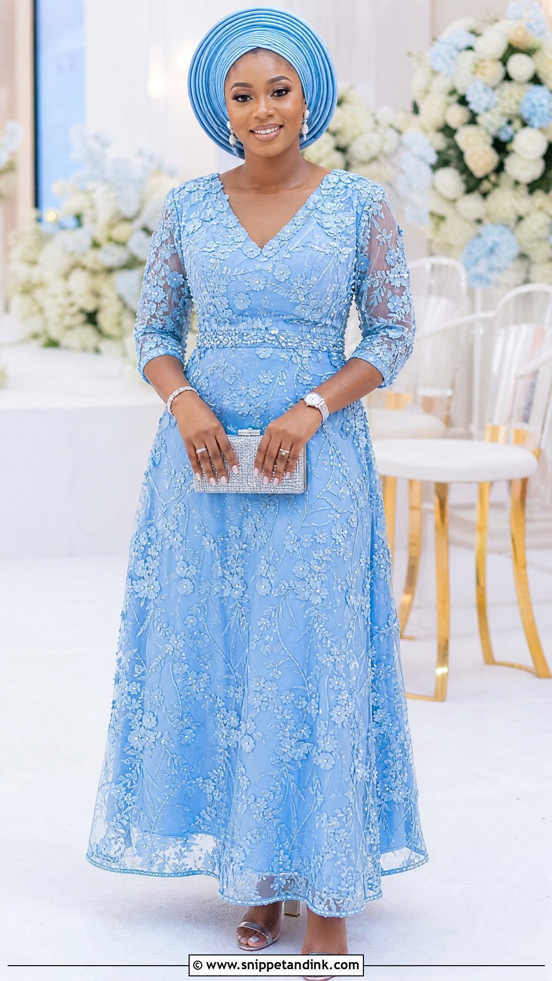 Sky Blue Aso Ebi Lace A Line Gown - Snippet and Ink - 20 Sky Blue Aso Ebi Lace Gown Styles