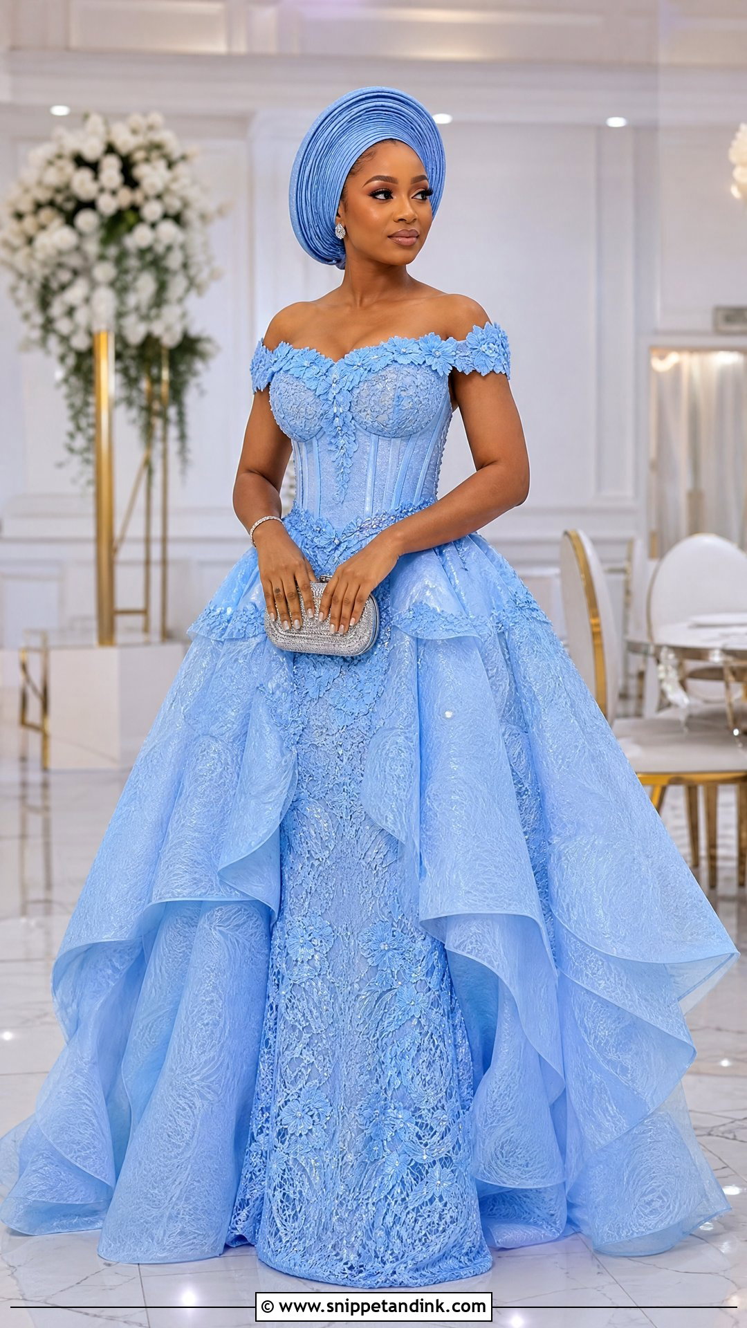 Sky Blue Aso Ebi Lace Ball Gown - Snippet and Ink - 20 Sky Blue Aso Ebi Lace Gown Styles