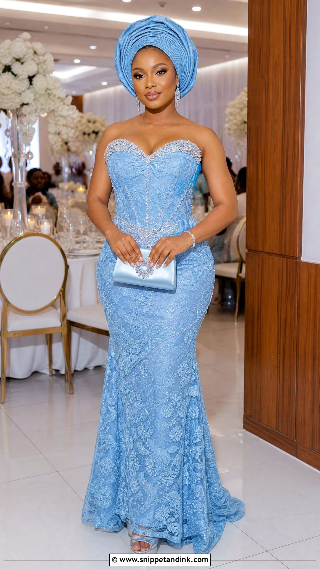 Sky Blue Aso Ebi Lace Beaded Gown - Snippet and Ink - 20 Sky Blue Aso Ebi Lace Gown Styles