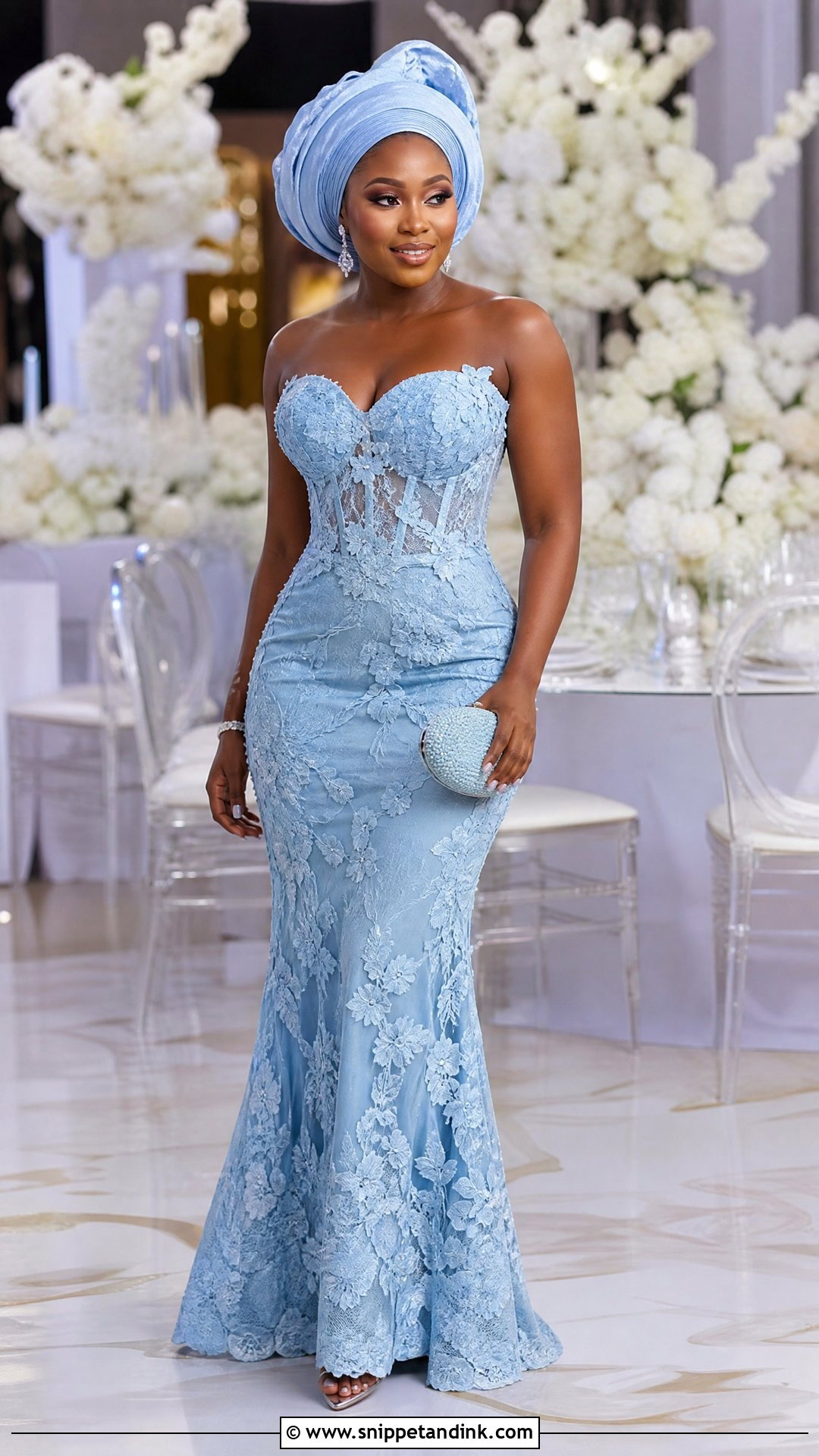 Sky Blue Aso Ebi Lace Corset Gown - Snippet and Ink - 20 Sky Blue Aso Ebi Lace Gown Styles
