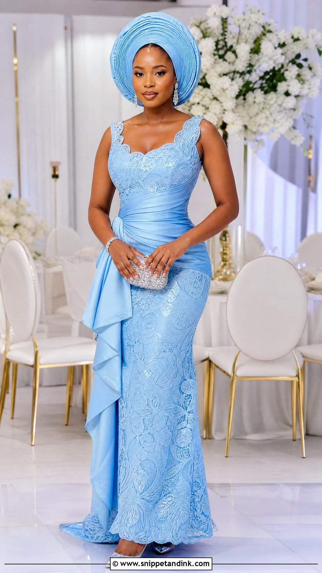 Sky Blue Aso Ebi Lace Draped Gown - Snippet and Ink - 20 Sky Blue Aso Ebi Lace Gown Styles