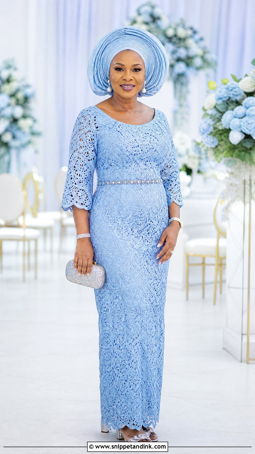 Sky Blue Aso Ebi Lace Straight Gown - Snippet and Ink - 20 Sky Blue Aso Ebi Lace Gown Styles